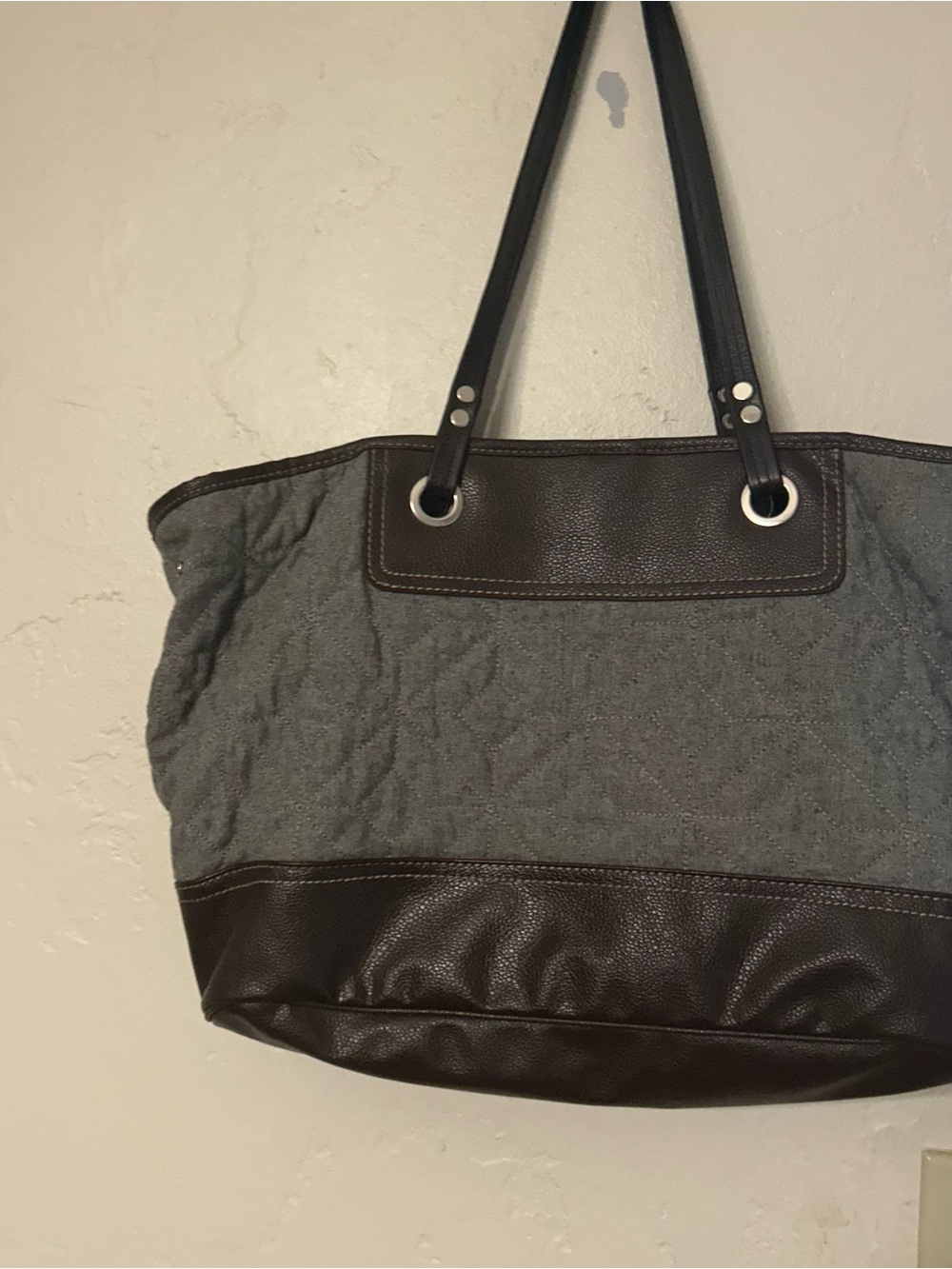 Nine West Gray Quilted Tote with Brown Trim